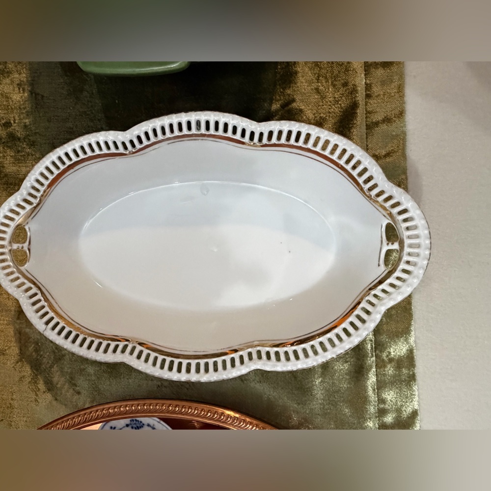 White and Gold Porcelain Oval Serving Dish-German -Schumann Bavaria